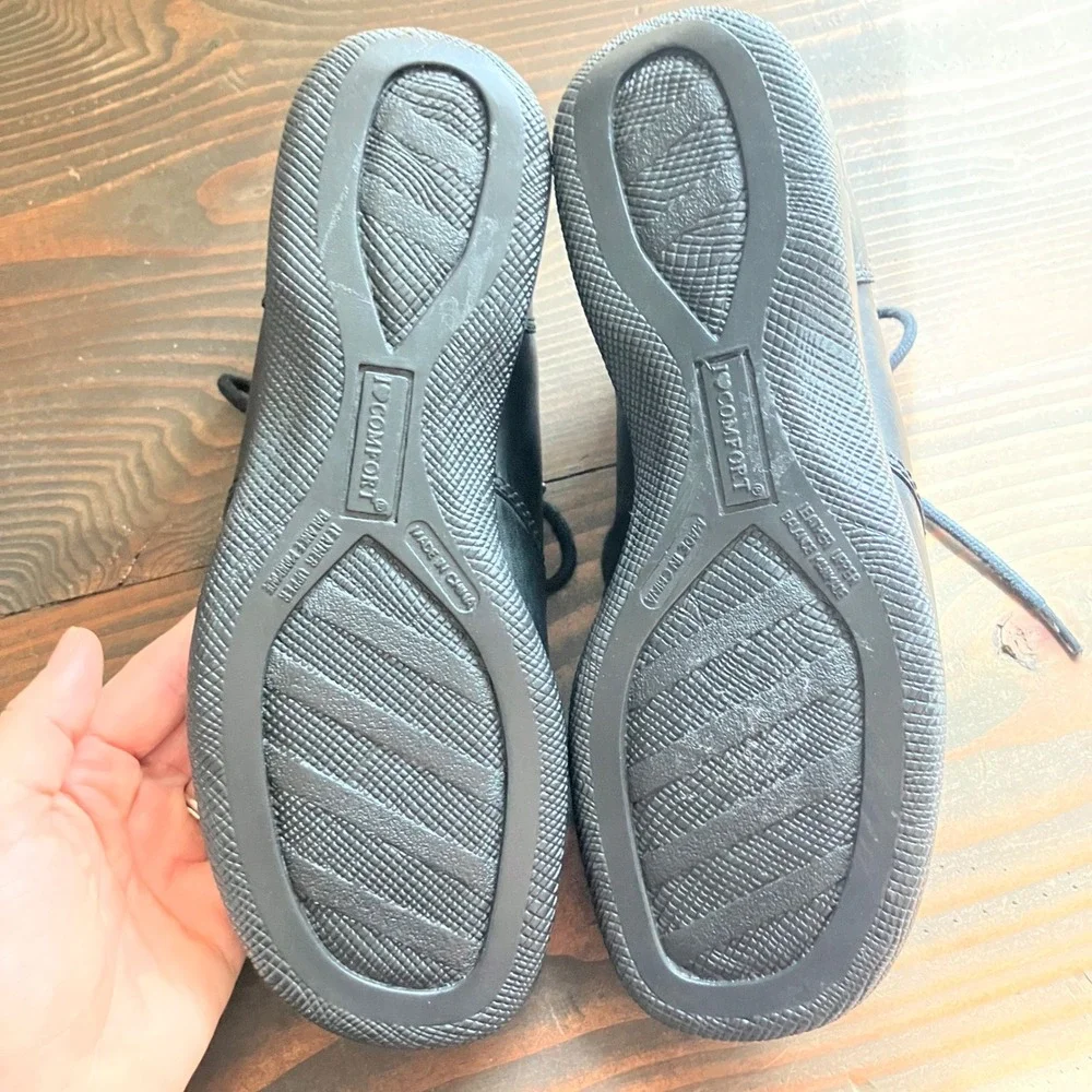 I Heart Comfort‎ Shoes Cross Womens 6M Black Leather Lace Up Stitching Walking